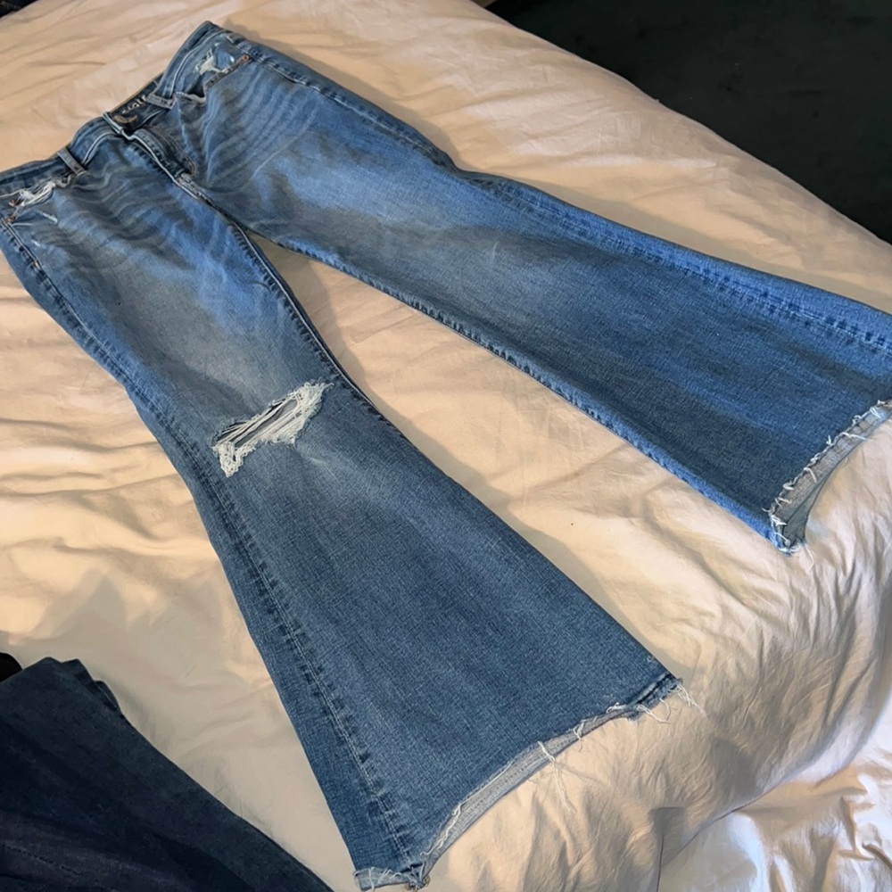 American eagle bell bottom distressed denim